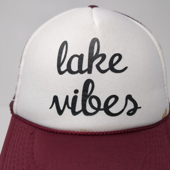 Lake Vibes Snapback Trucker Hat Red One Size Adjustable Mesh Back Rope - Picture 3 of 9
